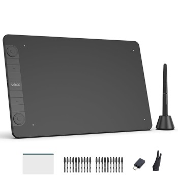 VEIKK VK1060PRO Drawing Tablet,10x6 inch/25.4 x15.24cm Graphic Pen Tablet, 2 Quick Dials,6 Express Keys, Battery-Free Stylus with Tilt Function, Compatible with Win Mac Linux Android OS (8192 Levels)
