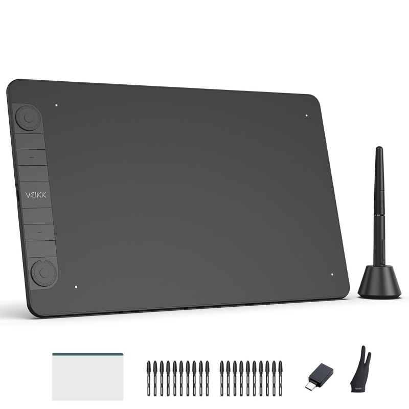 VEIKK VK1060PRO Drawing Tablet,10x6 inch/25.4 x15.24cm Graphic Pen Tablet, 2 Quick Dials,6 Express Keys, Battery-Free Stylus with Tilt Function, Compatible with Win Mac Linux Android OS (8192 Levels) VEIKK VK1060PRO Drawing Tablet,10x6 inch/25.4 x15.24cm Graphic Pen Tablet, 2 Quick Dials,6 Express Keys, Battery-Free Stylus with Tilt Function, Compatible with Win Mac Linux Android OS (8192 Levels)