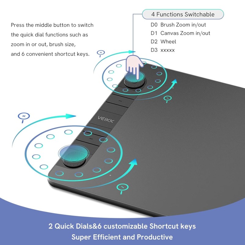 VEIKK VK1060PRO Drawing Tablet,10x6 inch/25.4 x15.24cm Graphic Pen Tablet, 2 Quick Dials,6 Express Keys, Battery-Free Stylus with Tilt Function, Compatible with Win Mac Linux Android OS (8192 Levels) VEIKK VK1060PRO Drawing Tablet,10x6 inch/25.4 x15.24cm Graphic Pen Tablet, 2 Quick Dials,6 Express Keys, Battery-Free Stylus with Tilt Function, Compatible with Win Mac Linux Android OS (8192 Levels)