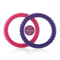 BeeBaby Loops Shape Soft Silicone Teether for 6 to 12 Months with Carry Case, BPA Free Teething Toy for Babies with Textured Surface for Soothing Gums. 100% Food Grade (Loops - Pink_Violet) Pack of 2