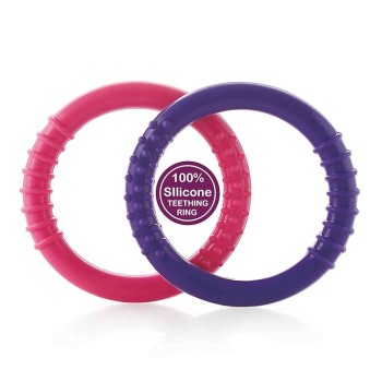 BeeBaby Loops Shape Soft Silicone Teether for 6 to 12 Months with Carry Case, BPA Free Teething Toy for Babies with Textured Surface for Soothing Gums. 100% Food Grade (Loops - Pink_Violet) Pack of 2