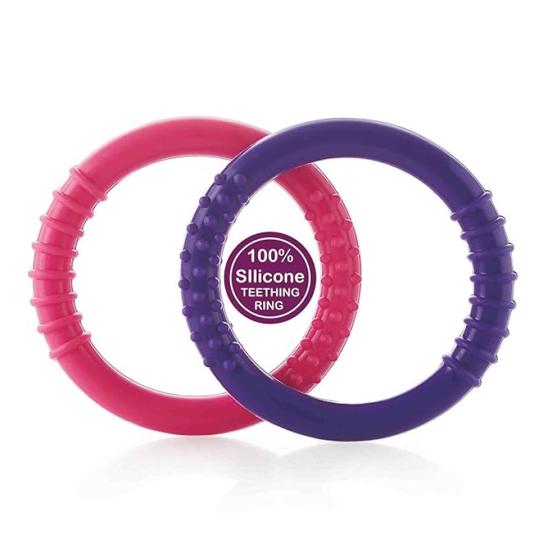 BeeBaby Loops Shape Soft Silicone Teether for 6 to 12 Months with Carry Case, BPA Free Teething Toy for Babies with Textured Surface for Soothing Gums. 100% Food Grade (Loops - Pink_Violet) Pack of 2 BeeBaby Loops Shape Soft Silicone Teether for 6 to 12 Months with Carry Case, BPA Free Teething Toy for Babies with Textured Surface for Soothing Gums. 100% Food Grade (Loops - Pink_Violet) Pack of 2