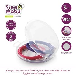 BeeBaby Loops Shape Soft Silicone Teether for 6 to 12 Months with Carry Case, BPA Free Teething Toy for Babies with Textured Surface for Soothing Gums. 100% Food Grade (Loops - Pink_Violet) Pack of 2