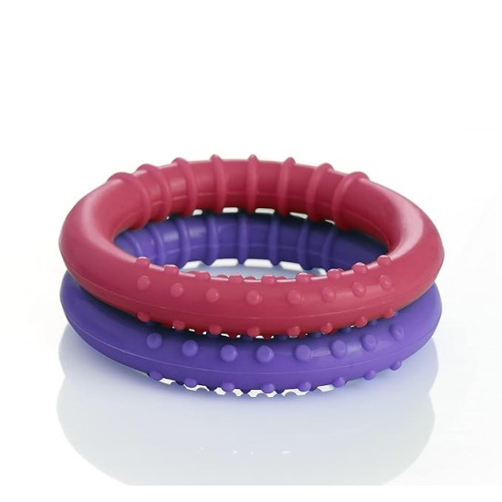 BeeBaby Loops Shape Soft Silicone Teether for 6 to 12 Months with Carry Case, BPA Free Teething Toy for Babies with Textured Surface for Soothing Gums. 100% Food Grade (Loops - Pink_Violet) Pack of 2