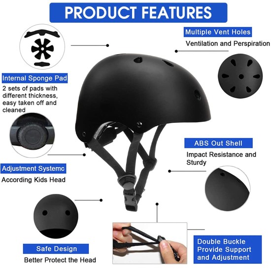 PROBEROS Adjustable Abs Shell Safety Cycling Helmet Protective Suitable For Youth/Adult, Helmet For Kids (Black)