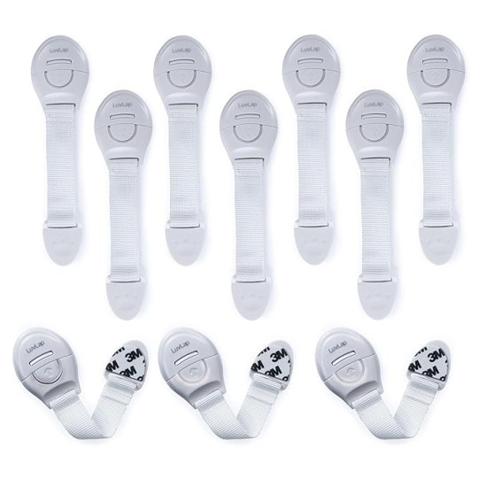 LuvLap Baby Safety Furniture Locks, Pack of 10, Adjustable and Flexible with 3M Adhesive, Safety Locks for Kids, Child Safety Locks for Drawers, Cabinets, Fridge, Cupboard (White) LuvLap Baby Safety Furniture Locks, Pack of 10, Adjustable and Flexible with 3M Adhesive, Safety Locks for Kids, Child Safety Locks for Drawers, Cabinets, Fridge, Cupboard (White)