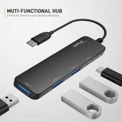 Gizga Essentials Type-C 4 Port Adapter Hub, Fast Data Transfer, USB 3.0 Ports, Multi-System Compatible, MacBook & Type-C Devices, for Windows/Mac OS/Linux, 5GBPS, Voltage Protection, Black Gizga Essentials Type-C 4 Port Adapter Hub, Fast Data Transfer, USB 3.0 Ports, Multi-System Compatible, MacBook & Type-C Devices, for Windows/Mac OS/Linux, 5GBPS, Voltage Protection, Black