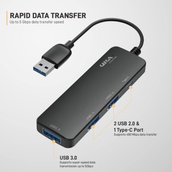 GIZGA essentials USB A 3.0 HUB, 4 Port Adapter, 5GBPS Fast Data Transfer, 3 USB A Ports, 1 Type C, Multi-System Compatible, MacBook, Type-A Devices, for Windows/Mac OS/Linux,Black GIZGA essentials USB A 3.0 HUB, 4 Port Adapter, 5GBPS Fast Data Transfer, 3 USB A Ports, 1 Type C, Multi-System Compatible, MacBook, Type-A Devices, for Windows/Mac OS/Linux,Black