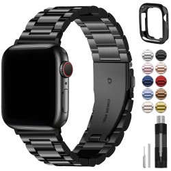 Fullmosa Compatible Apple Watch Band 42mm 44mm 45mm 38mm 40mm 41mm, Stainless Steel iWatch Band with Case for Apple Watch Series 9/8/7/6/5/4/3/2/1/SE/SE2, 38mm 40mm 41mm Black (Watch not Included)