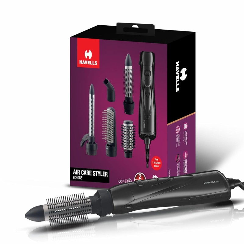 Havells 1000 Watts Air Care Volumizer Hair Dryer | Pre-Styling Half Brush, Stylish Curlers, Smoothening Roller Brush | Suitable For All Hair Types | Black | Hc4085 Havells 1000 Watts Air Care Volumizer Hair Dryer | Pre-Styling Half Brush, Stylish Curlers, Smoothening Roller Brush | Suitable For All Hair Types | Black | Hc4085