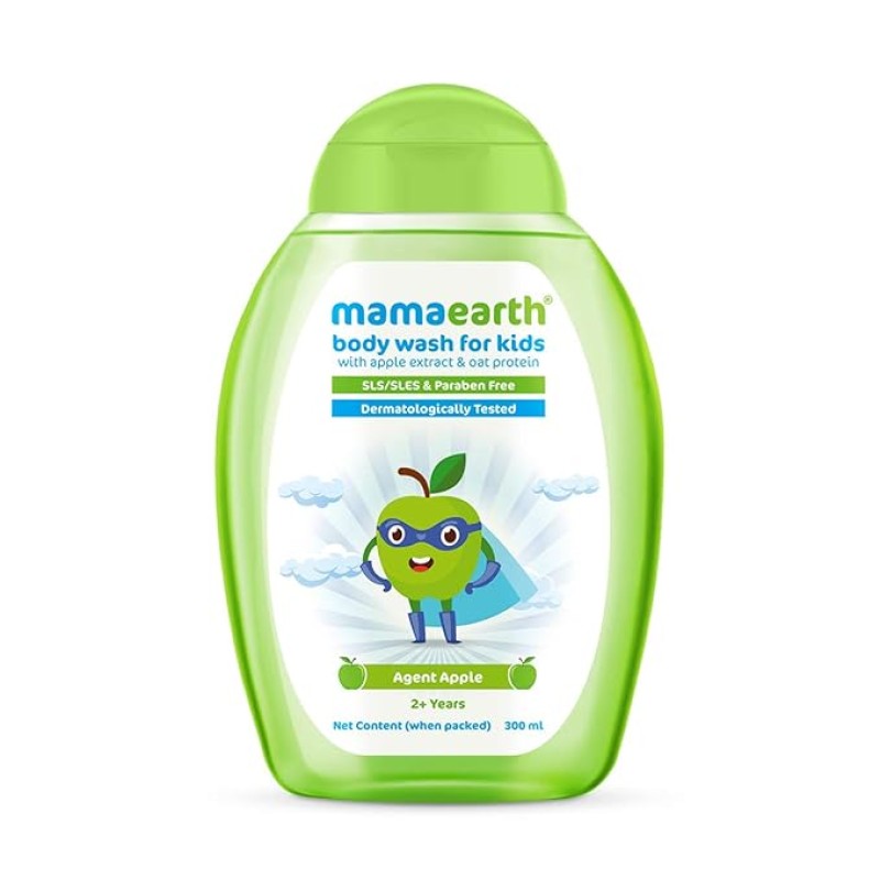 Mamaearth Agent Apple Body Wash For Kids - 300 ml | Infused with Apple Extract and Oat Protein | Gently Cleanses Skin, Dermatologically Tested, SLS/SLES and Paraben Free