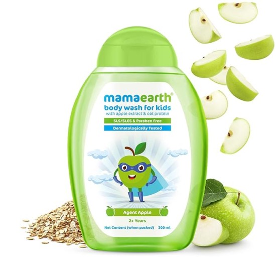 Mamaearth Agent Apple Body Wash For Kids - 300 ml | Infused with Apple Extract and Oat Protein | Gently Cleanses Skin, Dermatologically Tested, SLS/SLES and Paraben Free