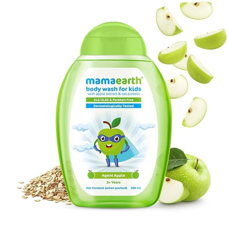 Mamaearth Agent Apple Body Wash For Kids - 300 ml | Infused with Apple Extract and Oat Protein | Gently Cleanses Skin, Dermatologically Tested, SLS/SLES and Paraben Free