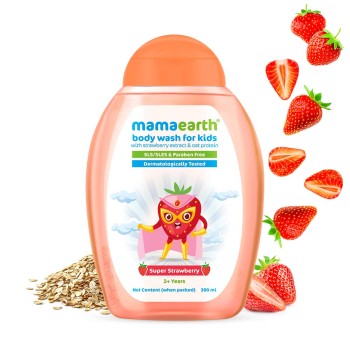 Mamaearth Super Strawberry Body Wash For Kids - 300 ml | Infused with Strawberry and Oat Protein | Gently Cleanses Skin, Dermatologically Tested, SLS/SLES and Paraben Free Mamaearth Super Strawberry Body Wash For Kids - 300 ml | Infused with Strawberry and Oat Protein | Gently Cleanses Skin, Dermatologically Tested, SLS/SLES and Paraben Free