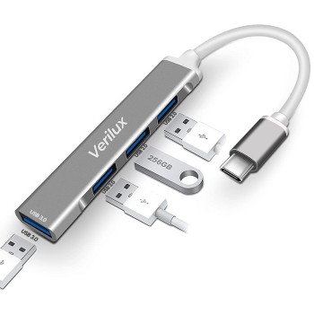 Verilux? USB C Hub Multiport Adapter with 4 USB Ports High Speed 3.0 USB Hub for Laptop USB Type C Hub for Macbook Pro Air C-Type Smartphones USB Extender with Multi USB Port for Laptop Type-C Devices