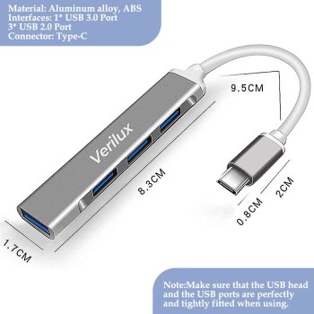 Verilux? USB C Hub Multiport Adapter with 4 USB Ports High Speed 3.0 USB Hub for Laptop USB Type C Hub for Macbook Pro Air C-Type Smartphones USB Extender with Multi USB Port for Laptop Type-C Devices Verilux? USB C Hub Multiport Adapter with 4 USB Ports High Speed 3.0 USB Hub for Laptop USB Type C Hub for Macbook Pro Air C-Type Smartphones USB Extender with Multi USB Port for Laptop Type-C Devices