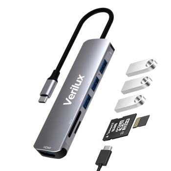 Verilux� USB C Hub Multiport Adapter- 6 in 1 Portable Aluminum Type C Hub with 4K HDMI Output, USB 2.0/3.0 Ports, SD/Micro SD Card Reader Compatible for MacBook Pro 2016-2020, MacBook Air 2018-2020, Type-C Devices