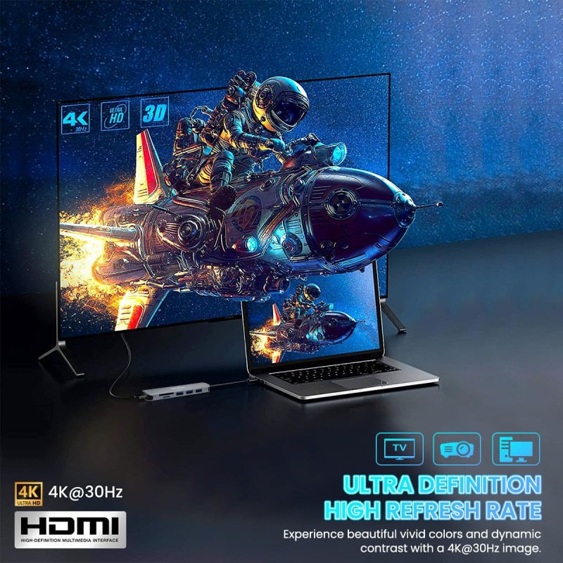 Verilux� USB C Hub Multiport Adapter- 6 in 1 Portable Aluminum Type C Hub with 4K HDMI Output, USB 2.0/3.0 Ports, SD/Micro SD Card Reader Compatible for MacBook Pro 2016-2020, MacBook Air 2018-2020, Type-C Devices