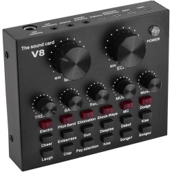 Powerpak V8 Portable Audio Mixer Interface, Bluetooth Sound Card for Live Streaming, Recording, Podcast,Voice Change/Karaoke/Gaming/Singing with Sound Effects, 3.5mm Mic Jack for Guitar
