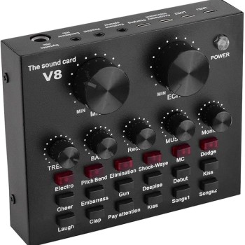 Powerpak V8 Portable Audio Mixer Interface, Bluetooth Sound Card for Live Streaming, Recording, Podcast,Voice Change/Karaoke/Gaming/Singing with Sound Effects, 3.5mm Mic Jack for Guitar Powerpak V8 Portable Audio Mixer Interface, Bluetooth Sound Card for Live Streaming, Recording, Podcast,Voice Change/Karaoke/Gaming/Singing with Sound Effects, 3.5mm Mic Jack for Guitar