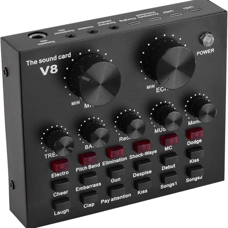 Powerpak V8 Portable Audio Mixer Interface, Bluetooth Sound Card for Live Streaming, Recording, Podcast,Voice Change/Karaoke/Gaming/Singing with Sound Effects, 3.5mm Mic Jack for Guitar Powerpak V8 Portable Audio Mixer Interface, Bluetooth Sound Card for Live Streaming, Recording, Podcast,Voice Change/Karaoke/Gaming/Singing with Sound Effects, 3.5mm Mic Jack for Guitar