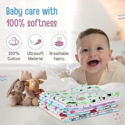 LuvLap Hosiery Cotton Cloth Premium Baby Washcloth for New Born, Washable (22 cm x 22 cm), Reusable, Absorbent, Extra Soft Face Towels/Washcloth for Babies, Starfish Print, Pack of 7 Pcs, Multicolour
