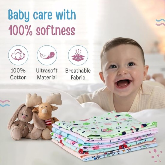 LuvLap Hosiery Cotton Cloth Premium Baby Washcloth for New Born, Washable (22 cm x 22 cm), Reusable, Absorbent, Extra Soft Face Towels/Washcloth for Babies, Starfish Print, Pack of 7 Pcs, Multicolour