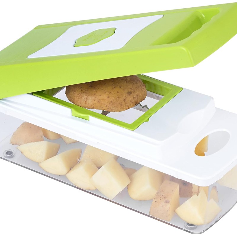 Solimo 11-in-1 Stainless Steel Multipurpose Vegetable and Fruit Chopper, Green