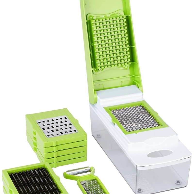 Solimo 11-in-1 Stainless Steel Multipurpose Vegetable and Fruit Chopper, Green