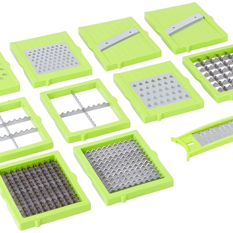 Solimo 11-in-1 Stainless Steel Multipurpose Vegetable and Fruit Chopper, Green