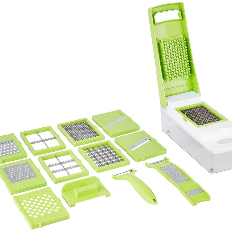 Amazon Brand - Solimo 15-in-1 Stainless Steel Multipurpose Vegetable and Fruit Chopper, Green Amazon Brand - Solimo 15-in-1 Stainless Steel Multipurpose Vegetable and Fruit Chopper, Green