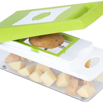 Amazon Brand - Solimo 15-in-1 Stainless Steel Multipurpose Vegetable and Fruit Chopper, Green