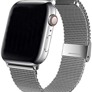 Sounce Compatible for Watch Band 42mm 44mm Adjustable Stainless Steel Mesh Wristband Sport Loop for Watch Series 6/5/4/3/2/1, SE
