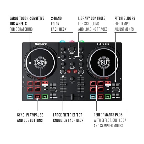 Numark Party Mix II DJ Controller with Built-In Light Show, Black
