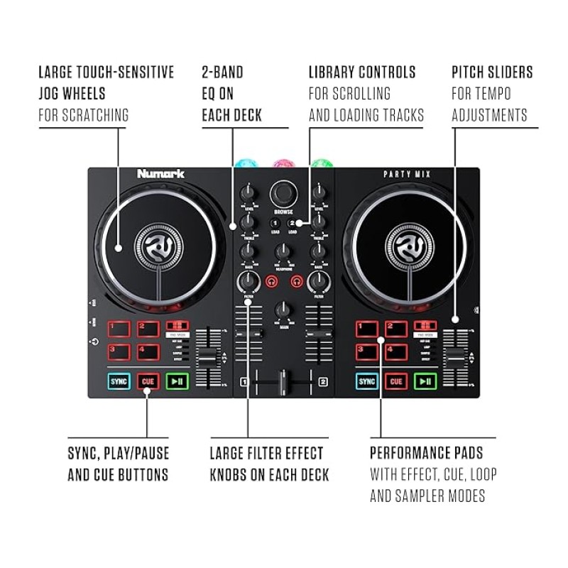 Numark Party Mix II DJ Controller with Built-In Light Show, Black Numark Party Mix II DJ Controller with Built-In Light Show, Black