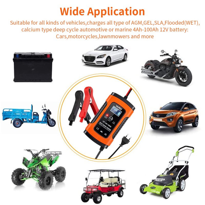 Verilux� Fully Automatic Battery Charger 5A 12V, Car Battery Charger & Maintainer- EU Plugfor Car, Motorcycle, Lawn Mower and More(Red) Verilux� Fully Automatic Battery Charger 5A 12V, Car Battery Charger & Maintainer- EU Plugfor Car, Motorcycle, Lawn Mower and More(Red)