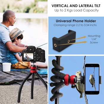 AGARO MTP 310 Flexible Gorillapod Tripod with Aluminum Ball Head, up to 2 kgs Load Capacity, Flexible Legs and Smart Phone Holder, Red,Black AGARO MTP 310 Flexible Gorillapod Tripod with Aluminum Ball Head, up to 2 kgs Load Capacity, Flexible Legs and Smart Phone Holder, Red,Black