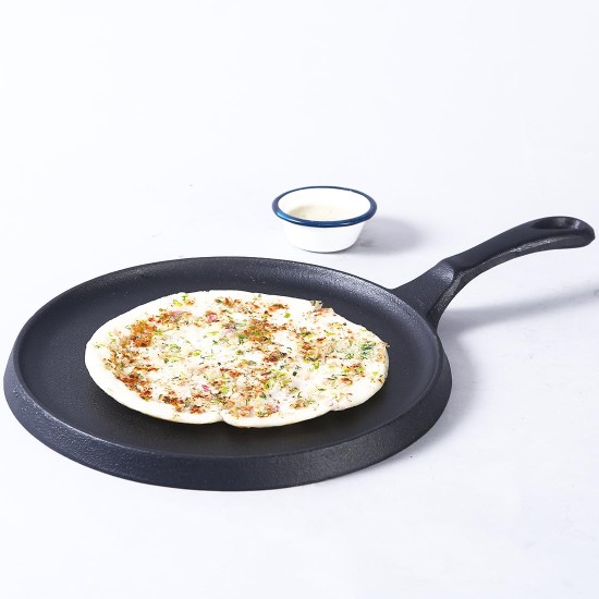 Wonderchef Forza Cast-Iron 25 cm Dosa Tawa Pan | Pre-Seasoned Cookware | Induction Friendly | 3.8 mm| with Lifetime Exchange Warranty