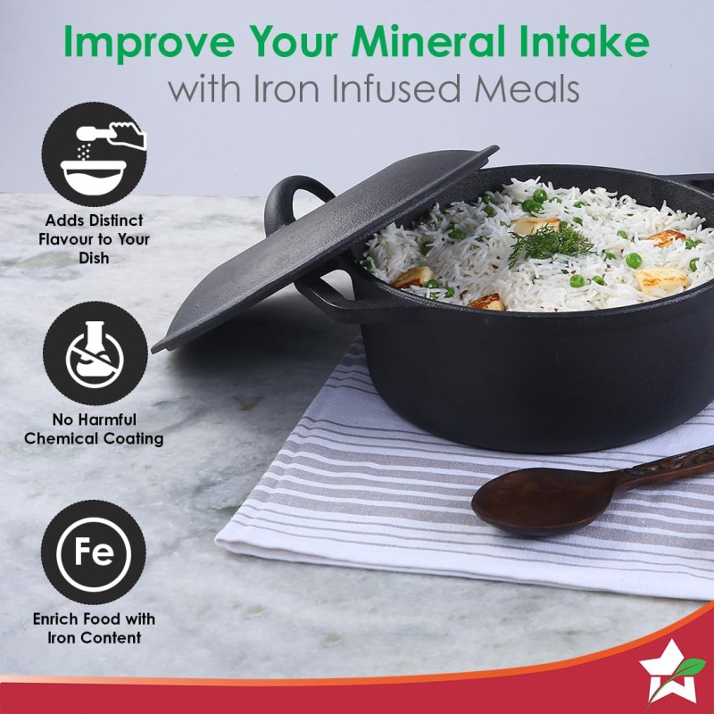 Wonderchef Forza 25 cm Cast-Iron Casserole with Lid | Pre-Seasoned Cookware | Induction Friendly | 4.7 L | 3.8 mm with Lifetime Exchange Warranty Wonderchef Forza 25 cm Cast-Iron Casserole with Lid | Pre-Seasoned Cookware | Induction Friendly | 4.7 L | 3.8 mm with Lifetime Exchange Warranty