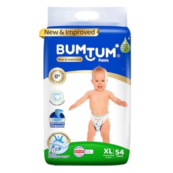 Bumtum Baby Diaper Pants, XL Size, 54 Count, Double Layer Leakage Protection Infused With Aloe Vera, Cottony Soft High Absorb Technology (Pack of 1)