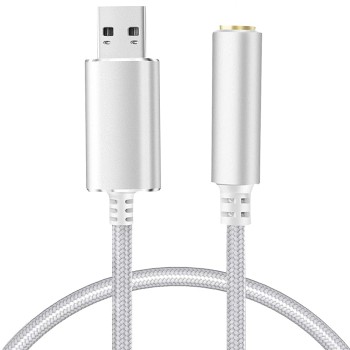 Verilux� 2 in 1 USB Sound Card(20cm),External Sound Card Jack Audio Adapter with 3.5mm Aux Stereo Converter Compatible with Headset,PC, Laptop,Linux,Desktops,PS4 and More Device (Silver)