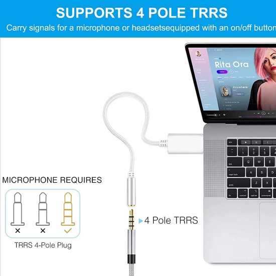 Verilux® 2 in 1 USB Sound Card(20cm),External Sound Card Jack Audio Adapter with 3.5mm Aux Stereo Converter Compatible with Headset,PC, Laptop,Linux,Desktops,PS4 and More Device (Silver)