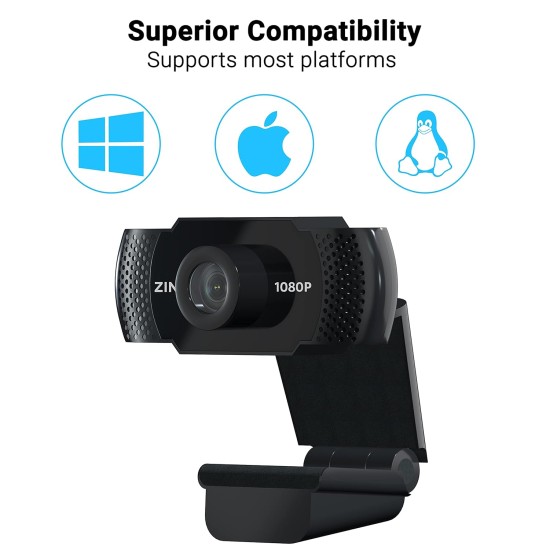 Zinq Full HD 1080P 2.1 Megapixel 30 FPS USB Webcam with Built-in Mic, Plug and Play for PC/Mac/Laptop Video Calling for Skype, Meet, FaceTime, WebEx, Zoom, Microsoft Teams