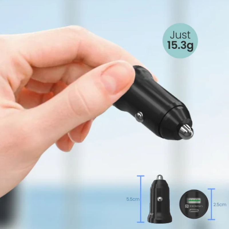 Portronics Car Power Mini, 18W USB Port, Fast Charging Adapter Compatible with Cars for iPhone & Android Smartphone (Black)