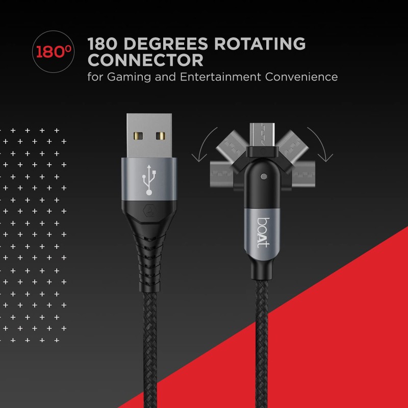 boAt Micro -Axis Usb Cable With 180 Rotating Connector, 3A Carging, 10000+ Bends Lifespan & Extended 1.5M Length, Black boAt Micro -Axis Usb Cable With 180 Rotating Connector, 3A Carging, 10000+ Bends Lifespan & Extended 1.5M Length, Black