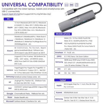 Verilux? USB C Hub, 5 in 1 Portable Aluminum Multiport Adapter Type C Hub with 4K HDMI Output, USB 2.0/3.0 Ports,USB C 100W PD, Compatible with,MacBook Pro/Air/ipad Pro 2018,More USB C Devices Verilux? USB C Hub, 5 in 1 Portable Aluminum Multiport Adapter Type C Hub with 4K HDMI Output, USB 2.0/3.0 Ports,USB C 100W PD, Compatible with,MacBook Pro/Air/ipad Pro 2018,More USB C Devices