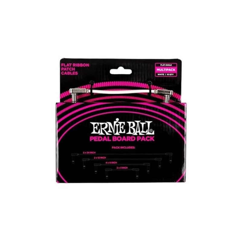 Ernieball 6387 Flat Ribbon Patch Cables Pedalboard Multi-Pack - White Ernieball 6387 Flat Ribbon Patch Cables Pedalboard Multi-Pack - White