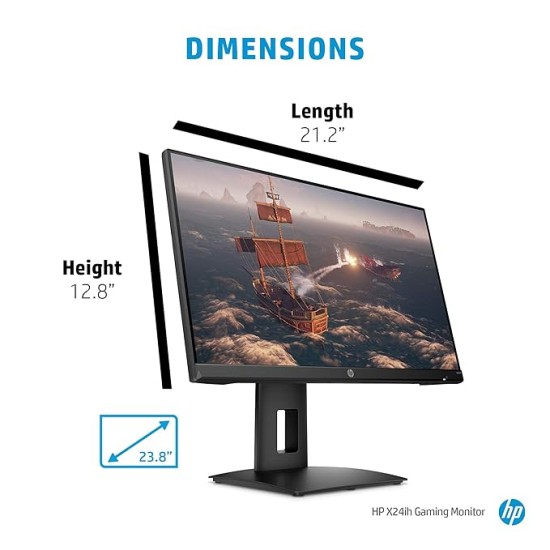 HP X24ih 23.8-inch FHD Gaming Monitor with 350 nits IPS Panel, 144 Hz, Adaptive Sync, 1xHDMI, 1xDP, VESA Mount, Height & Tilt Adjust 13L82AA (Black)