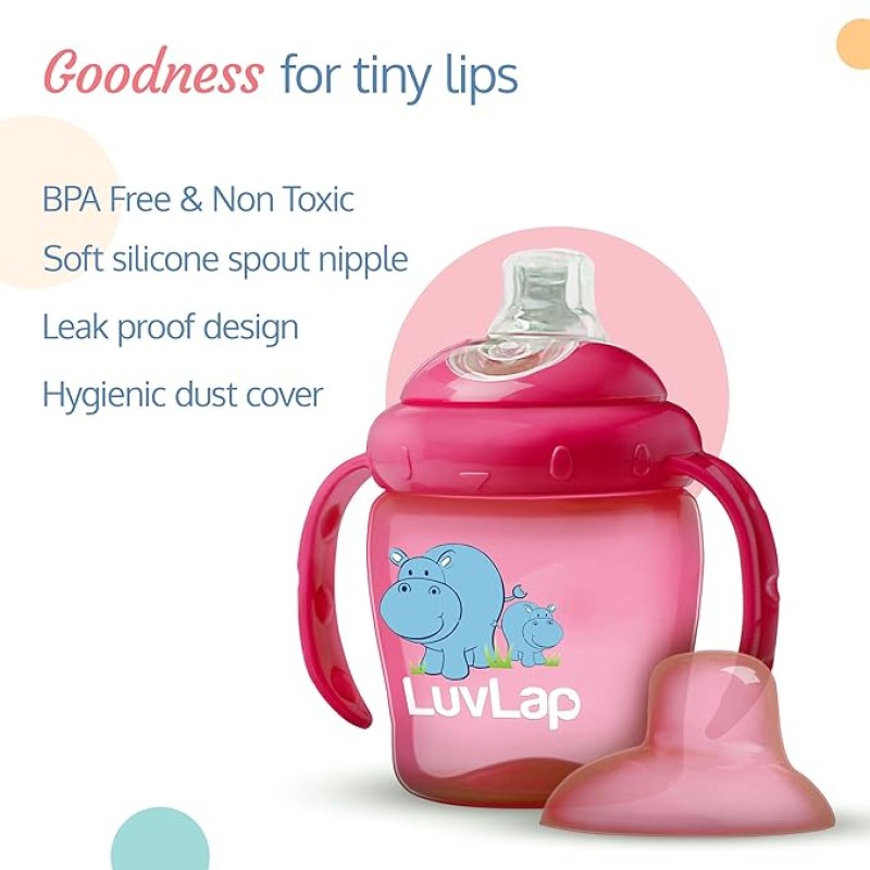 Luvlap Hippo Spout Sipper for Infant/Toddler, 225ml, Anti-Spill Sippy Cup with Soft Silicone Spout BPA Free, 6m+ (Pink) Luvlap Hippo Spout Sipper for Infant/Toddler, 225ml, Anti-Spill Sippy Cup with Soft Silicone Spout BPA Free, 6m+ (Pink)