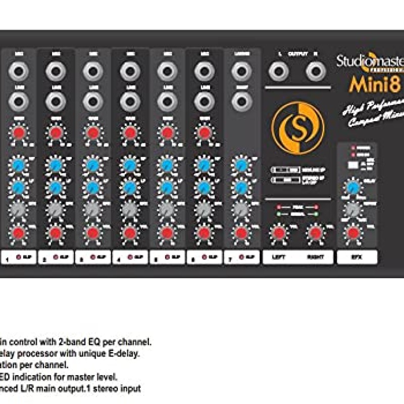 Studiomaster Mini 8 Built-in echo/delay processor with unique E-delay